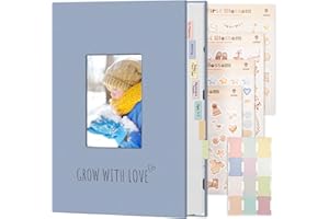 Vienrose Baby Photo Album 4x6 300 Pockets, Linen Cover Picture Album with Memo Area, Kids Photo Album for Baby Girl Boy, Newborn Family Memory Book Keepsake Blue