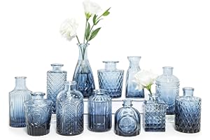SUPMIND Glass Bud Vase Set of 12, Small Blue Flower Vases for Centerpieces in Bulk, Mini Vintage Vase for Wedding, Home,Table