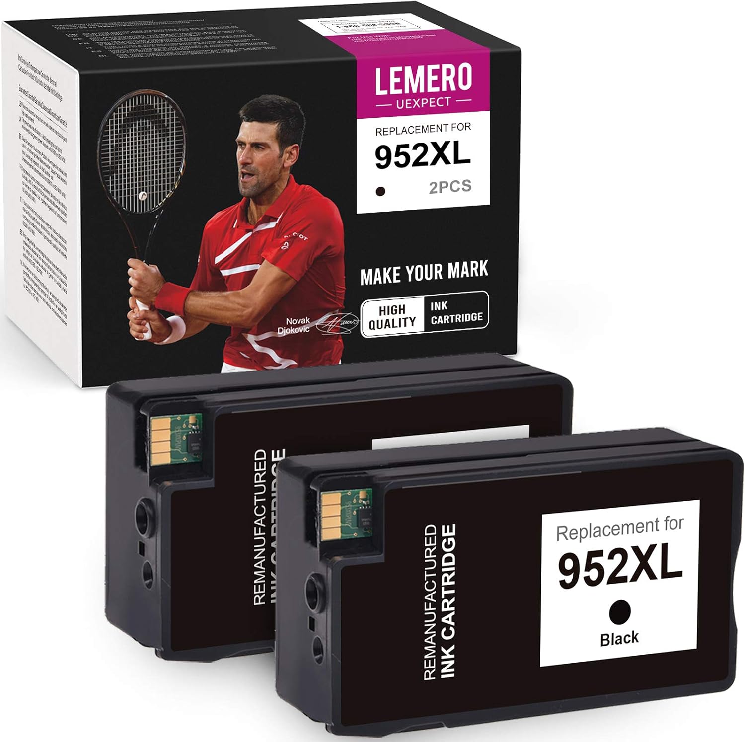 LemeroUexpect Remanufactured Ink Cartridge Replacement for HP 952 XL 952XL for Officejet Pro 8710 7720 7740 8720 8740 8730 7730 8216 8745 8719 8718 8218 8715 8725 Printer (Black, 2-Pack)