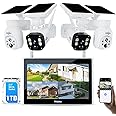 [1TB HDD,4MP Spotlight] Hiseeu Solar Home Security Camera System,PTZ Dome + Bullet Solar Security Cameras Wireless Outdoor,10CH 10 Inch LCD 4K NVR,Smart Human Detection,2-Way Audio,Motion Record