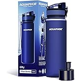 AQUAPHOR City Filtered Water Bottle in Tritan BPA-free - Portable with Integrated Water Purifying Filter 500 ml - Navy