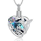Yinplsmemory Hummingbird Cremation Jewelry Crystal Heart Urn Ashes Necklace for Women Men Memorial Keepsake Necklace of Loved One