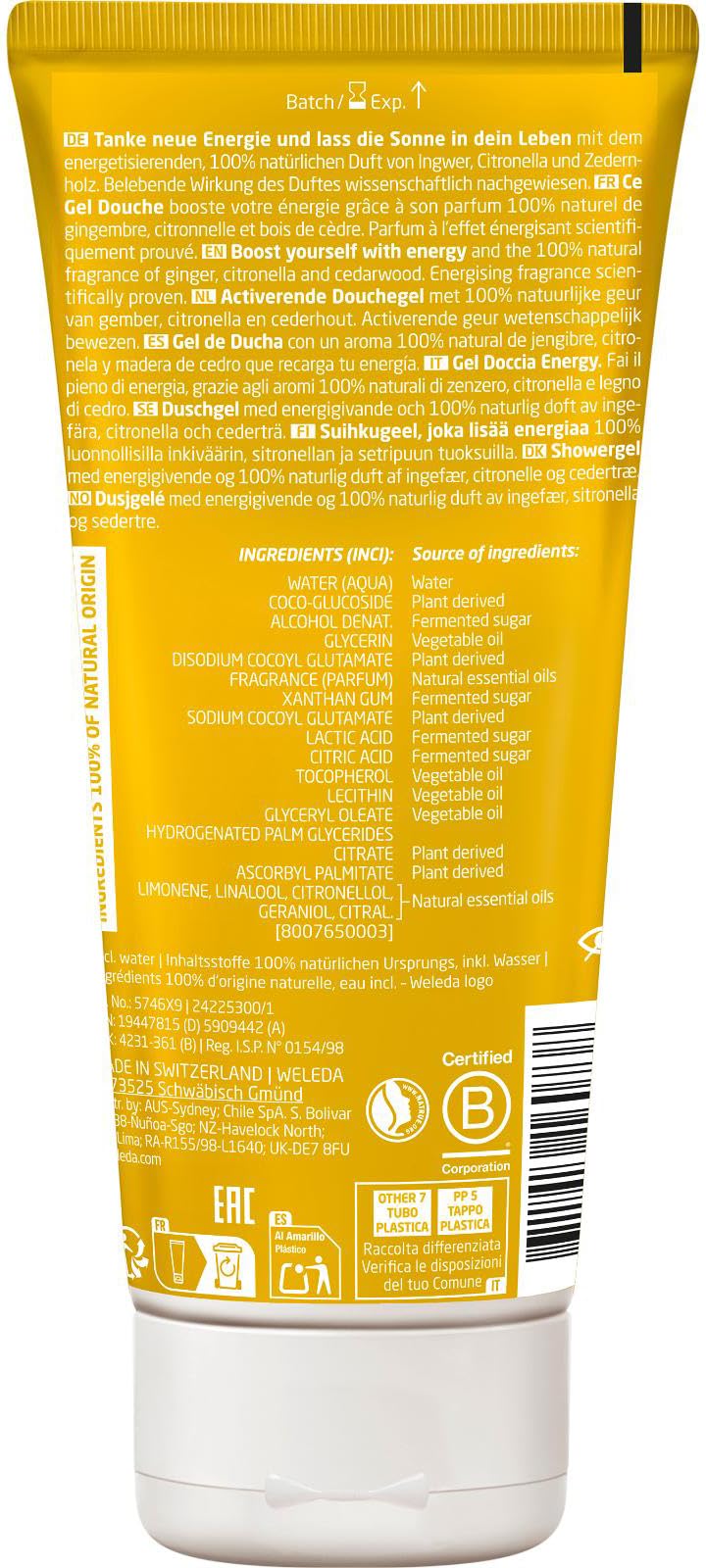 WELEDA Bio Energy Duschgel vegan - Naturkosmetik Aroma Shower Duschseife für Frauen & Männer mit Ingwer / Zedernholz Duft, Natürliche Hautpflege Dusche zur Reinigung von Gesicht & Körper (1x 200ml) 2