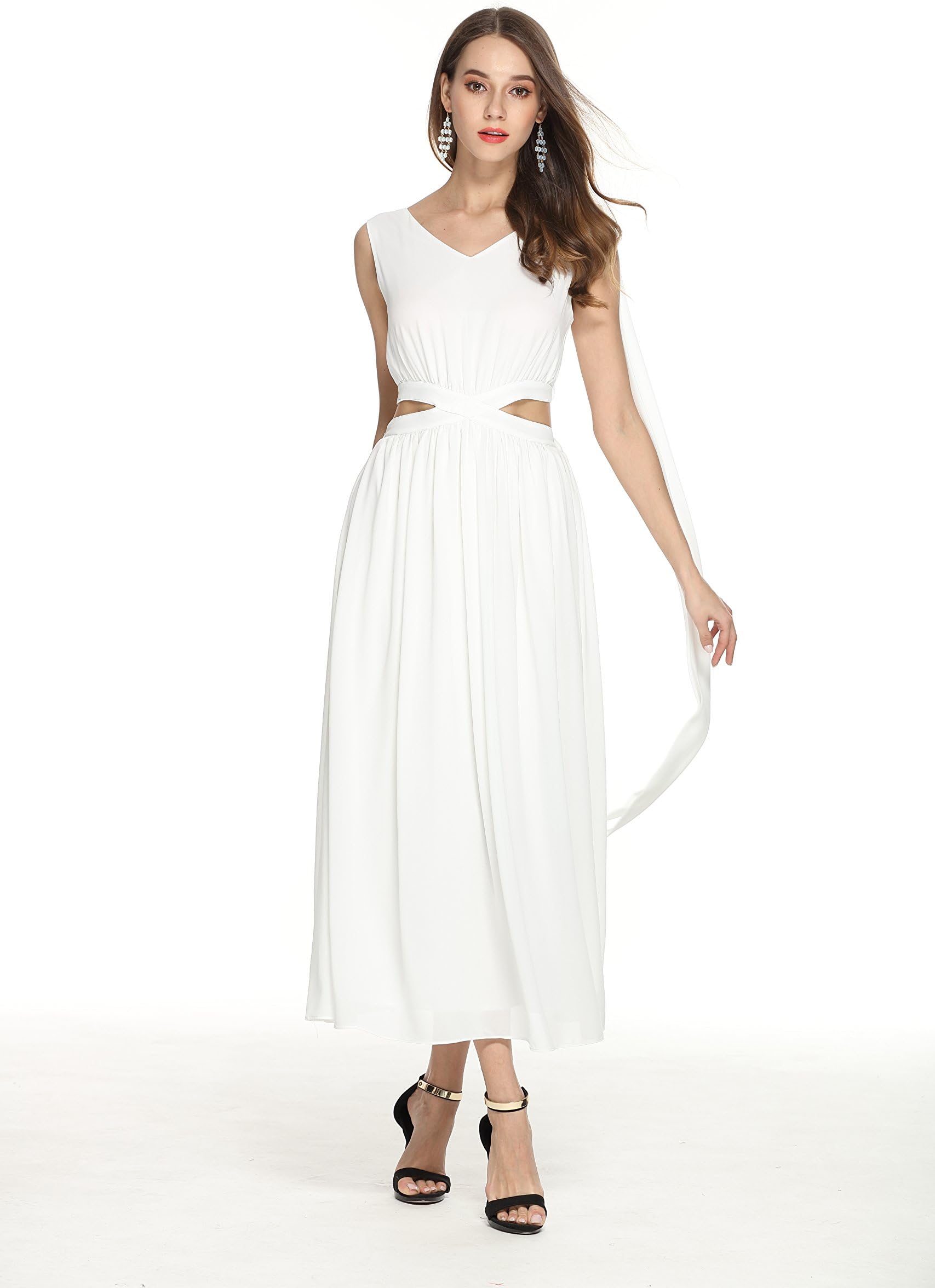GLOBAL VASION Women's Vintage Maxi Dresses (S, Elegant White)