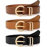 VONMELLI 3 Pack Women's Leather Belts for Jeans Dresses Ladies Waist Belt with Fashion Gold Buckle