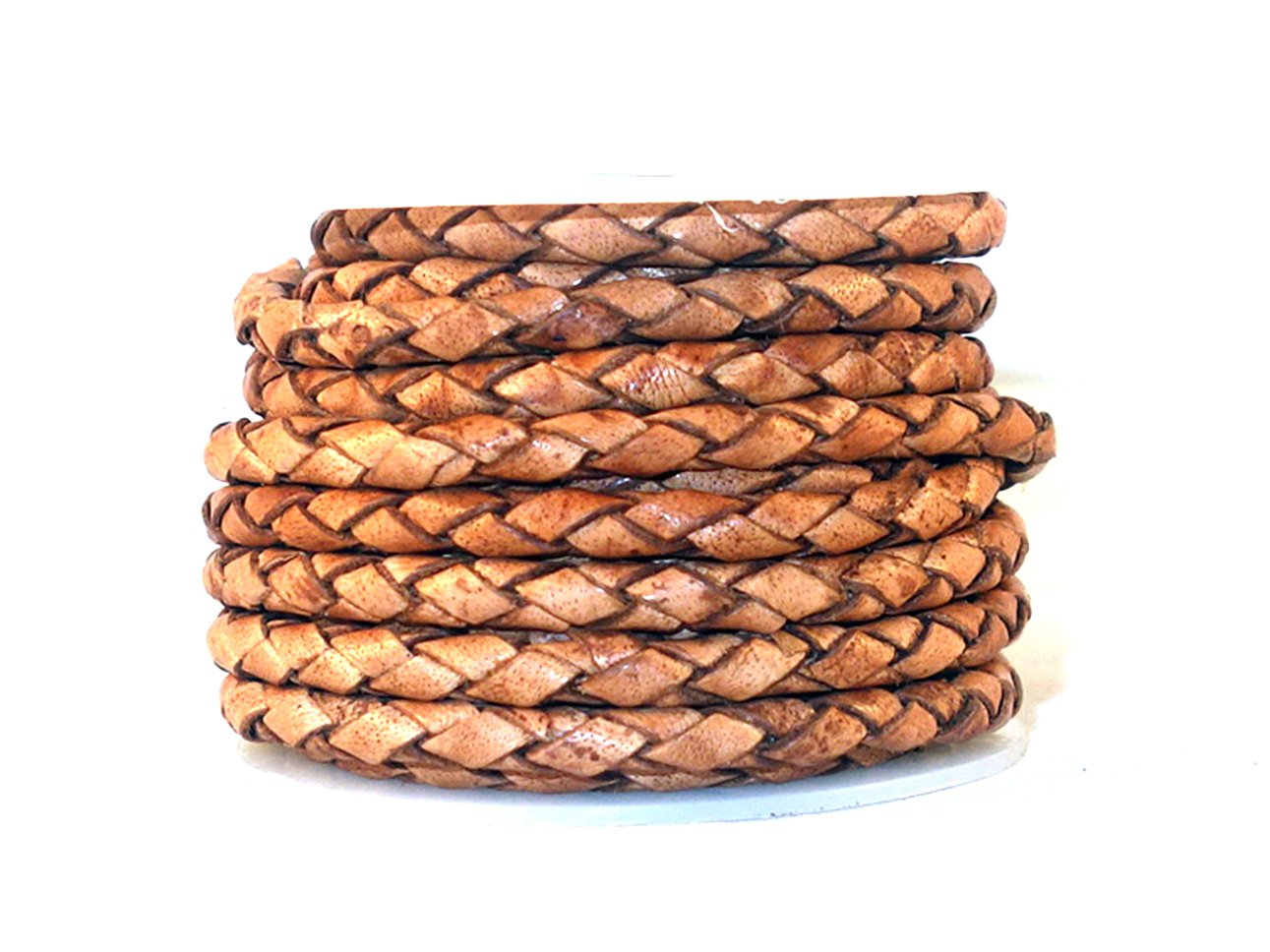 Cords Craft, Round Braided Leather Cord 4mm, Bolo Tie Leather Cords, Leather Bracelet Cords, DIY Crafts, Genuine Round Leather Cord for Bracelet, Tan Color, Hand Braided, 5.46 Yards (Roll of 5 Meters)