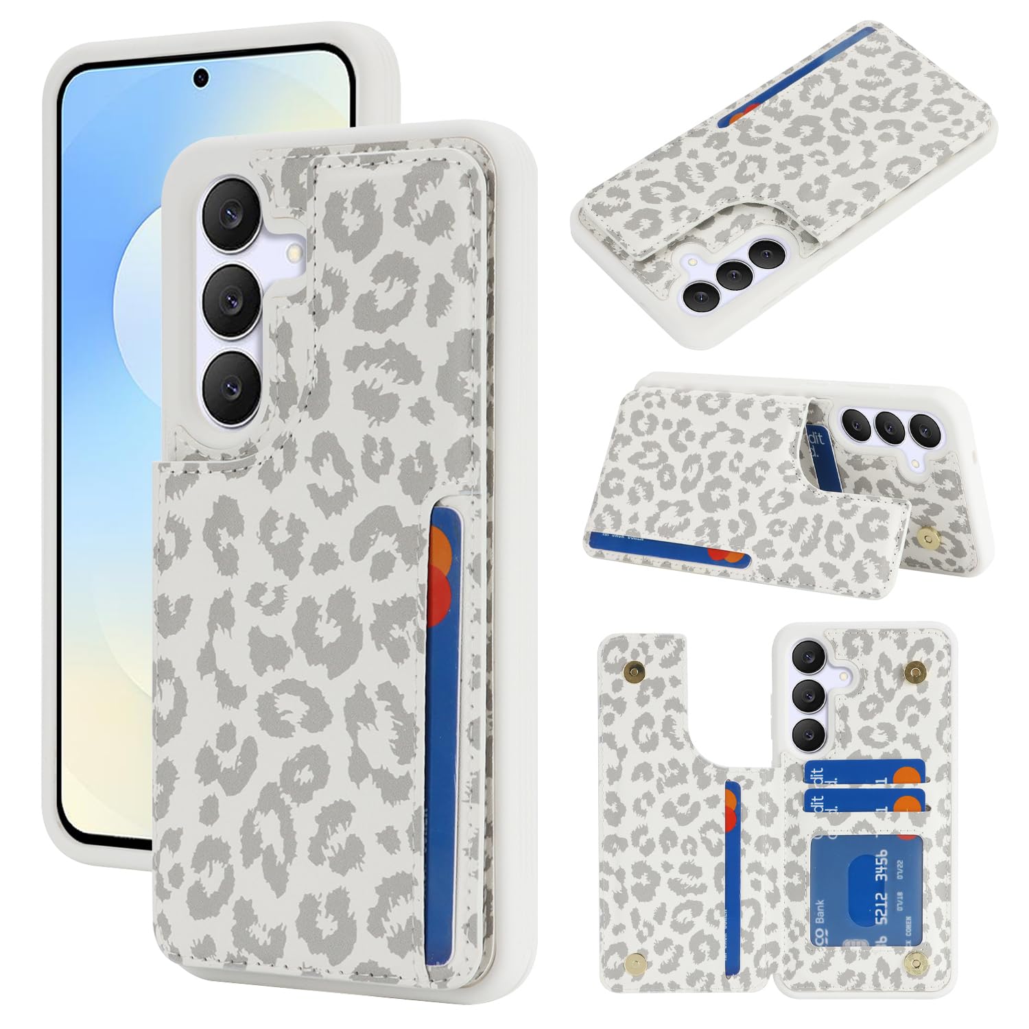 iCoverCase Compatible with Samsung Galaxy S25 FE Case with Card Holder, Wallet Case for Women Men [RFID Blocking] PU Leather Protective Phone Case for S25 FE (Gray Leopard)
