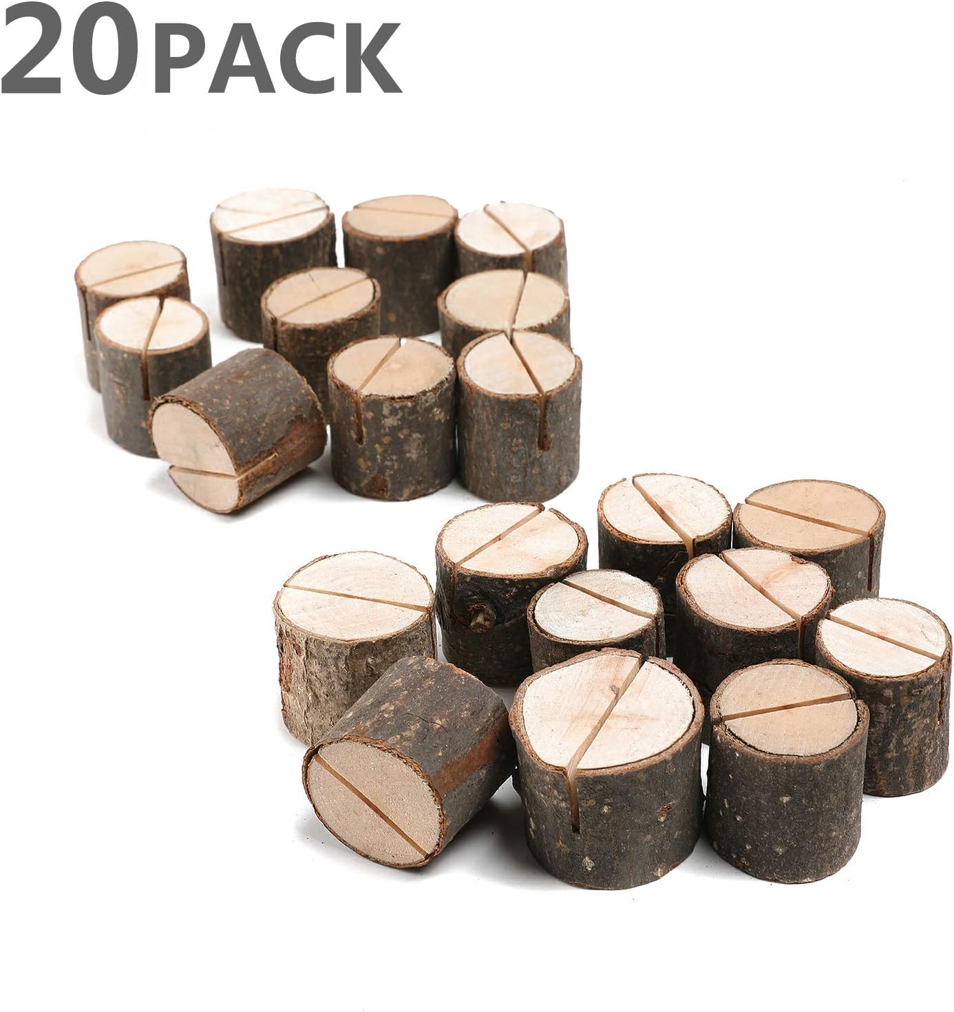Liry Products Rustic Natural Brown Wood Holder for Table Number Name Menu Card Postcard Picture Photo Memo Note Stand Party Decoration Wedding Favors Festivals Celebrations (20 Pack)