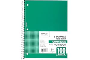 Mead Spiral Notebook, 1-Subject, Graph Ruled Paper, 7-1/2" x 10-1/2", 100 Sheets, Color Will Vary (05676)