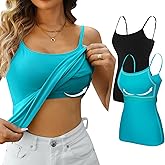 V FOR CITY Women's Shelf Bra Camisole Tops Adjustable Spaghetti Strap Cami Tank Cotton Undershirts 2 Pack