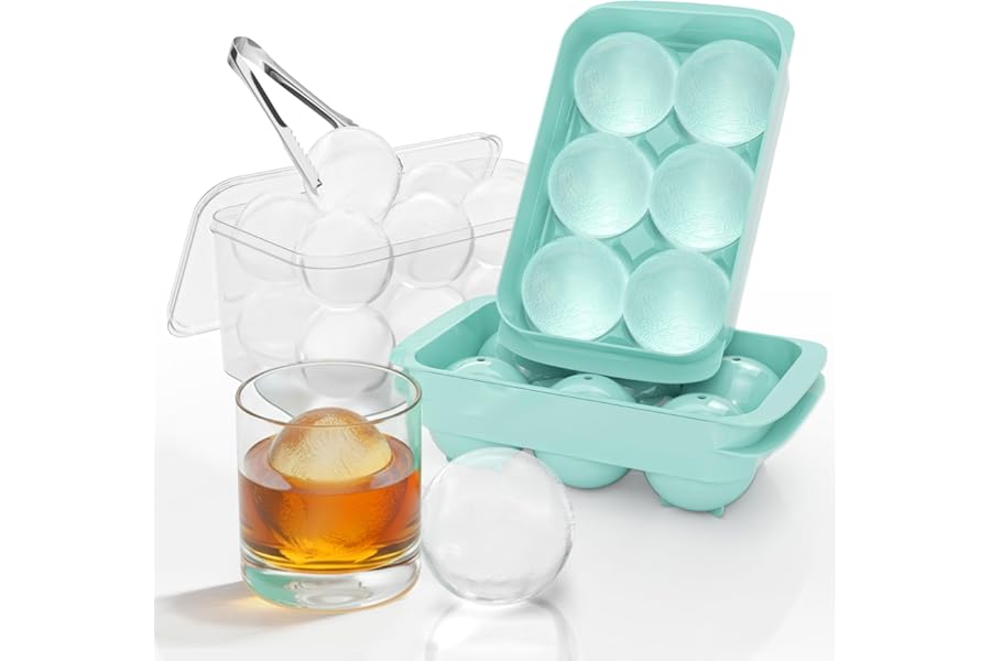 Large Ice Cube Tray for Freezer - 2 Pack Stackable Round Ice Cube Molds Set, Easy to Fill & Release with Storage Bin and Tong