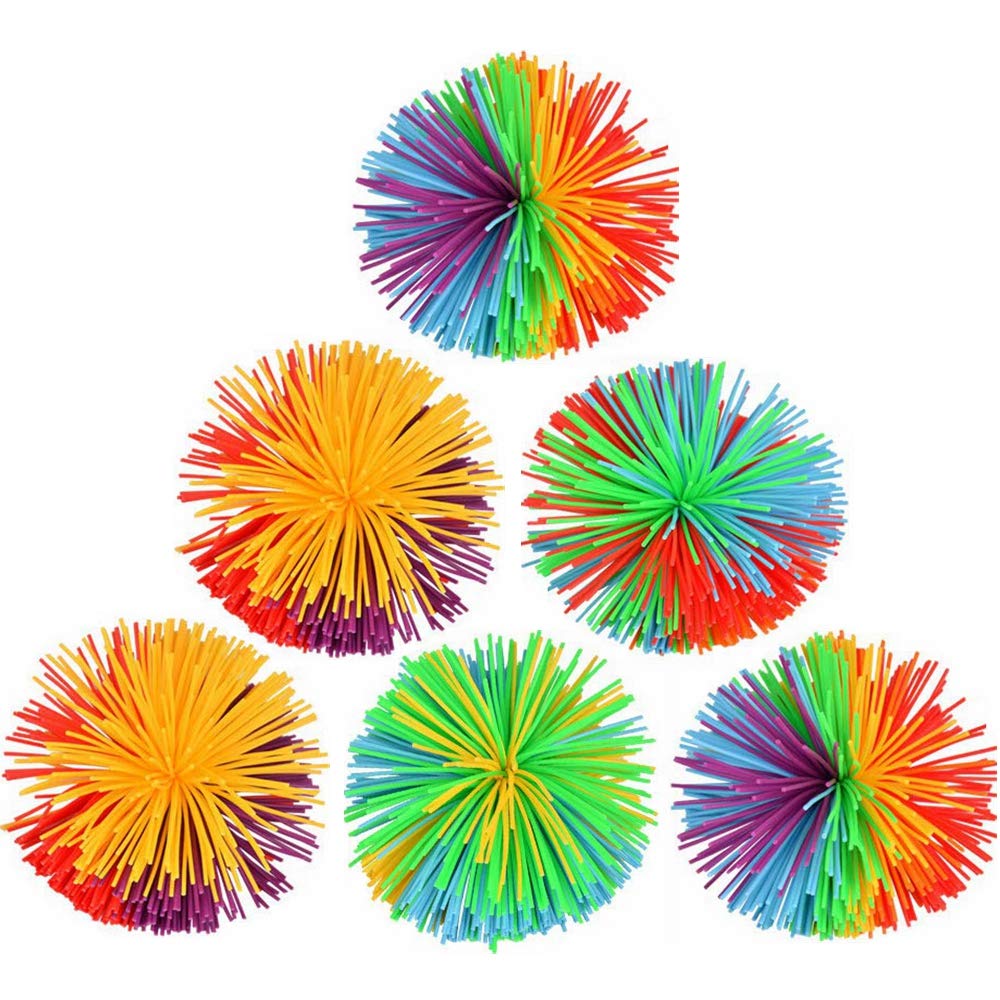 Kiwochy 6pcs 2.75in Colorful Silicone Stringy Balls, Stress Relief Sensory Toy, Party Favor