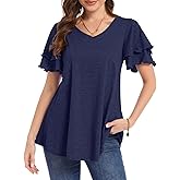 MONNURO Women's Plus Size Tops V-Neck Ruffle Short Sleeve Casual Blouse 2026 Trendy T-Shirt Loose Fit Womens Summer Tops