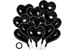 YOTHORN 12 Pcs Black Heart Balloons - 18 Inch Heart Foil Mylar Balloons for Birthday Party, Wedding, Baby Shower & Valentine Day Decorations
