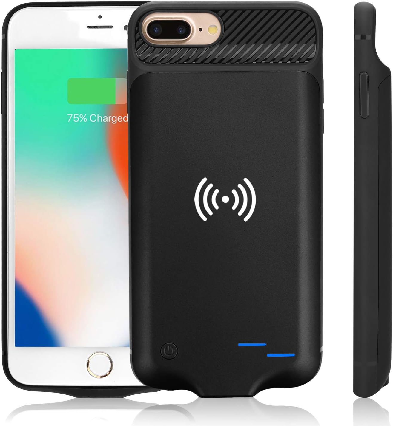Qi Battery Case for iPhone 6 Plus/6S Plus/7 Plus/8 Plus, 5000mAh Portable Wireless Charging Battery Extra Battery External Battery Case Battery Rechargeable Power Bank Battery Case (5.5 inch)-Black