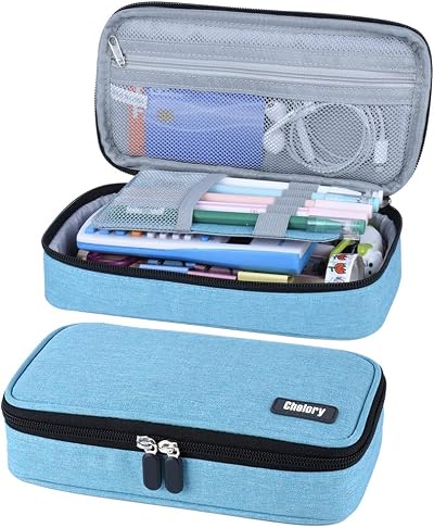 Chelory Large Pencil Case Big Capacity Oxford 8.8x4.4x2.2 inch Light Blue