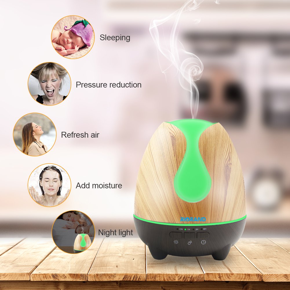 Aroma Essential Oil Diffuser,The Exclusive 500ml Aroma Diffuser with Soundproof Shield in Amazon,Novel style，Whisper-Quiet with 7 Color LED Light Waterless Auto Shut Off(black+yellow)