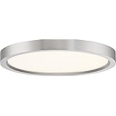 Quoizel Outskirts Round Flush Mount Ceiling Light, 11 Inch Brushed Nickel, Dimmable Integrated LED 1500 Lumens, 14 W, Close t