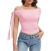 Women's Off The Shoulder Going Out Asymmetrical Tops Y2K Slim Fit Cute Crop One Tie Shoulder Ruched Tank Top