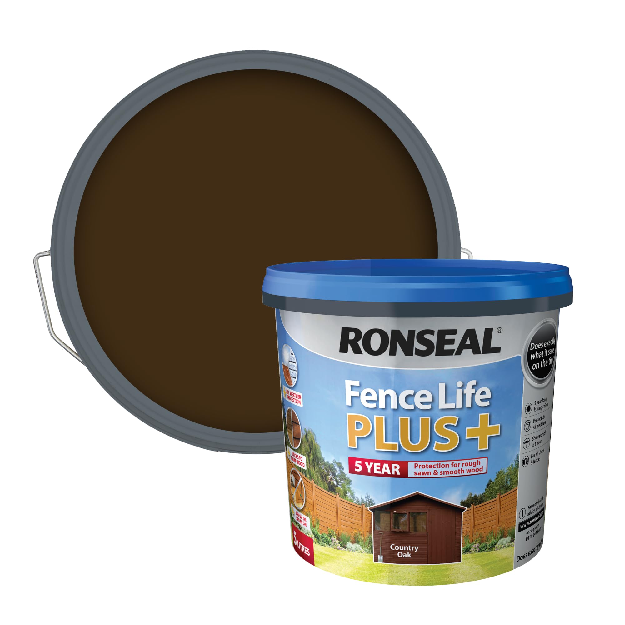 Ronseal RSLFLPPCO5L FLPPCO5L Fence Life Plus+ Country Oak 5 Litre, 5L