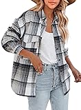 Womens Casual Plaid Shacket Flannel Button Down