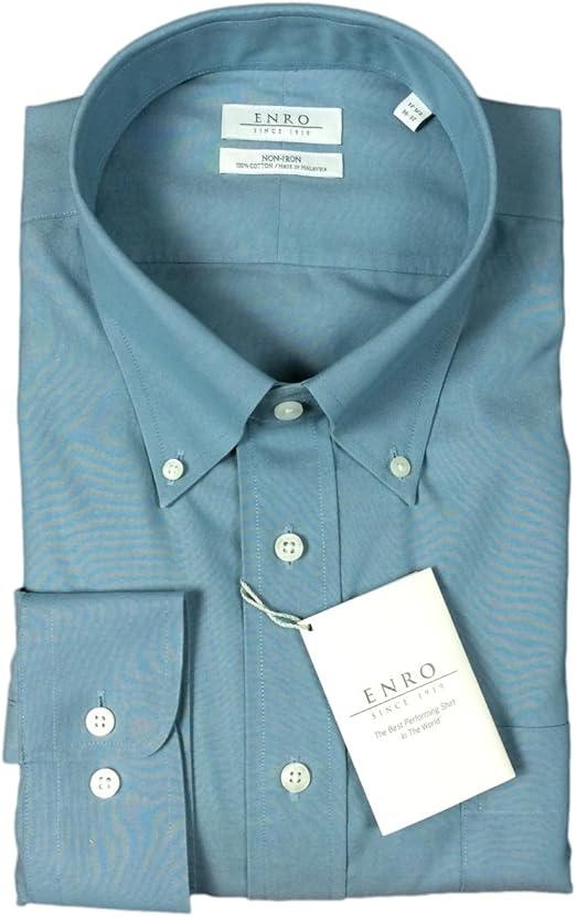 Enro Mens Big & Tall Non Iron Solid Button Down Dress Shirt (Teal, 18
