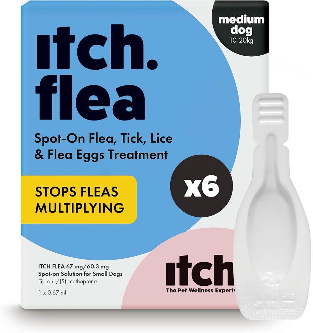 Itch Medium Dog Flea & Tick Spot-On Treatment 6 Pipettes 10-20kg