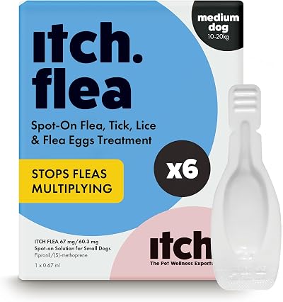 Itch Medium Dog Flea & Tick Spot-On Treatment 6 Pipettes 10-20kg