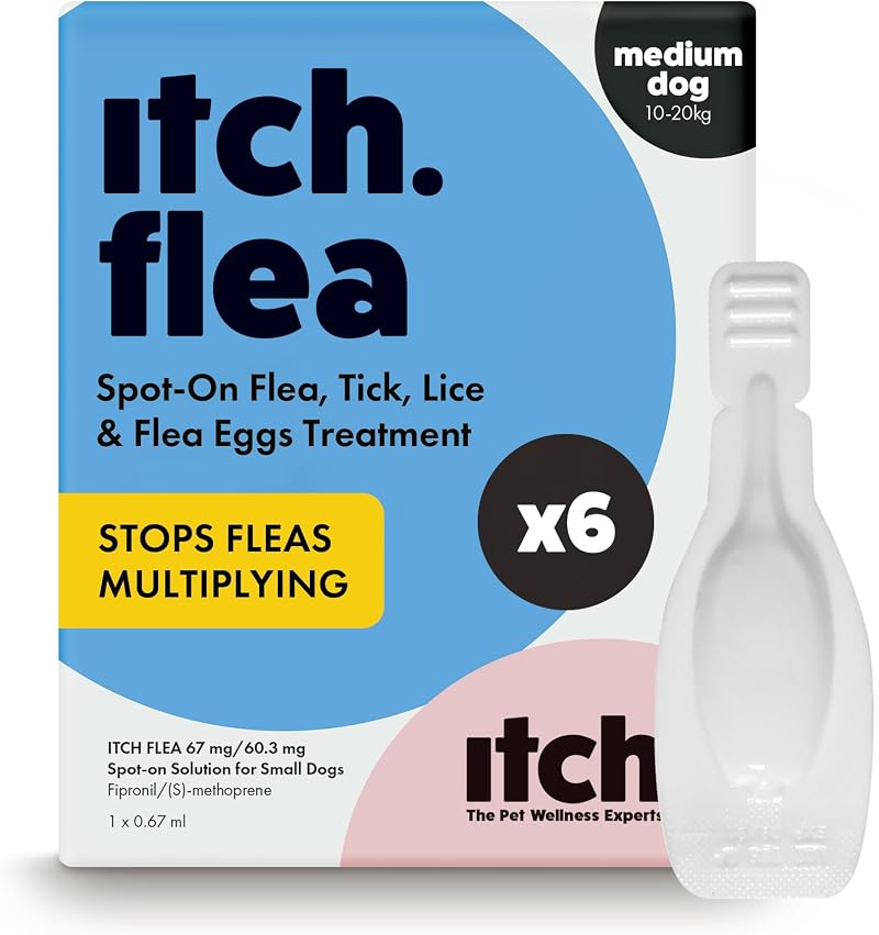 Itch Medium Dog Flea & Tick Spot-On Treatment 6 Pipettes 10-20kg