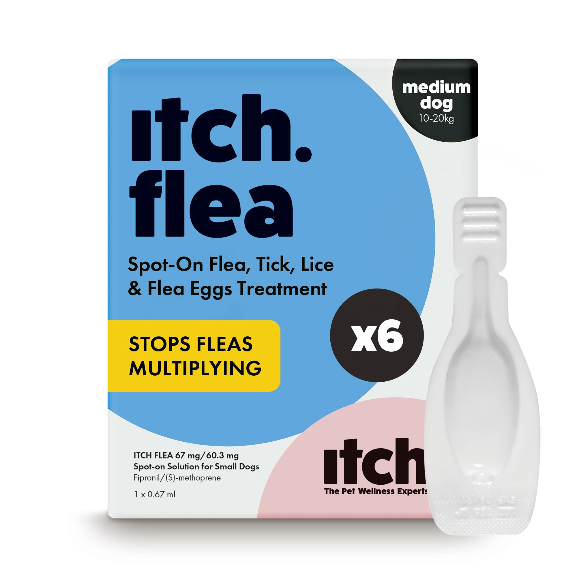 Itch Medium Dog Flea & Tick Spot-On Treatment (10-20kg) - Kills Fleas, Ticks, Lice & Eggs to Prevent Reinfestation - 6 Easy-Apply Pipettes — image 1