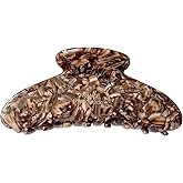 Wenlly large tortoise shell claw clip, 4.1 Inch cellulose acetate hair claw clips, marble non-slip strong hair hold barrettes for women and girls, coffee