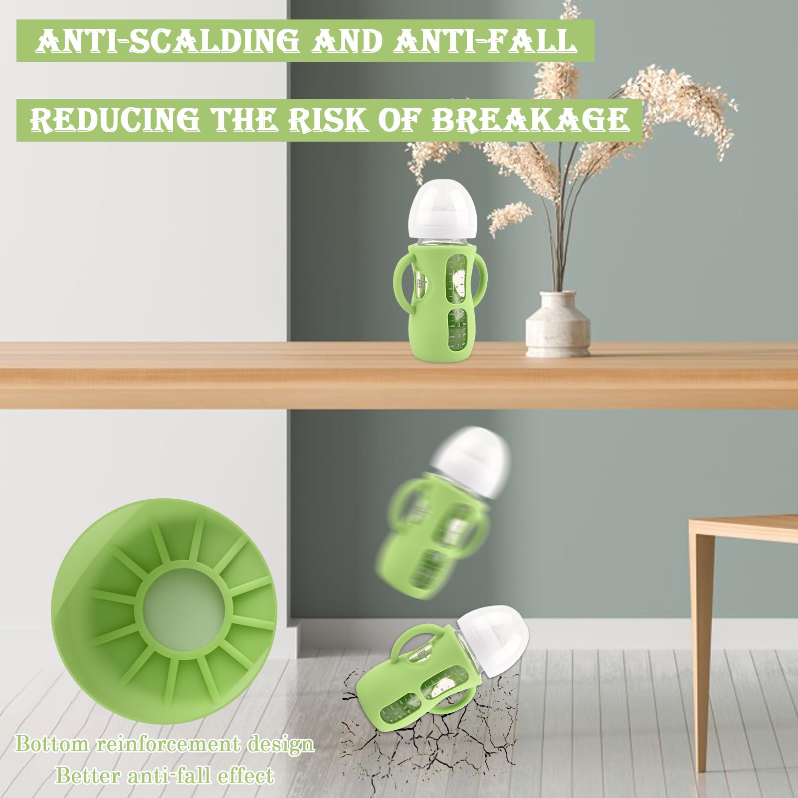 3 Pack Silicone Sleeves for Avent Natural Glass Baby Bottles, Anti Breakage Baby Bottle Holder with Handles, Compatible Philips Avent Glass Natural Baby Bottle 8 oz