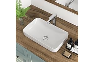 DeerValley Semi Recessed Bathroom Sink Rectangular - 19x12 Inch White Ceramic Vessel Sink, Above Counter Drop-in Basin, Moder