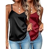 Zeagoo Silk Camisole Tops for Women 2026 V Neck Satin Tank Top Spaghetti Strap Cross Back Sleeveless Summer Blouses
