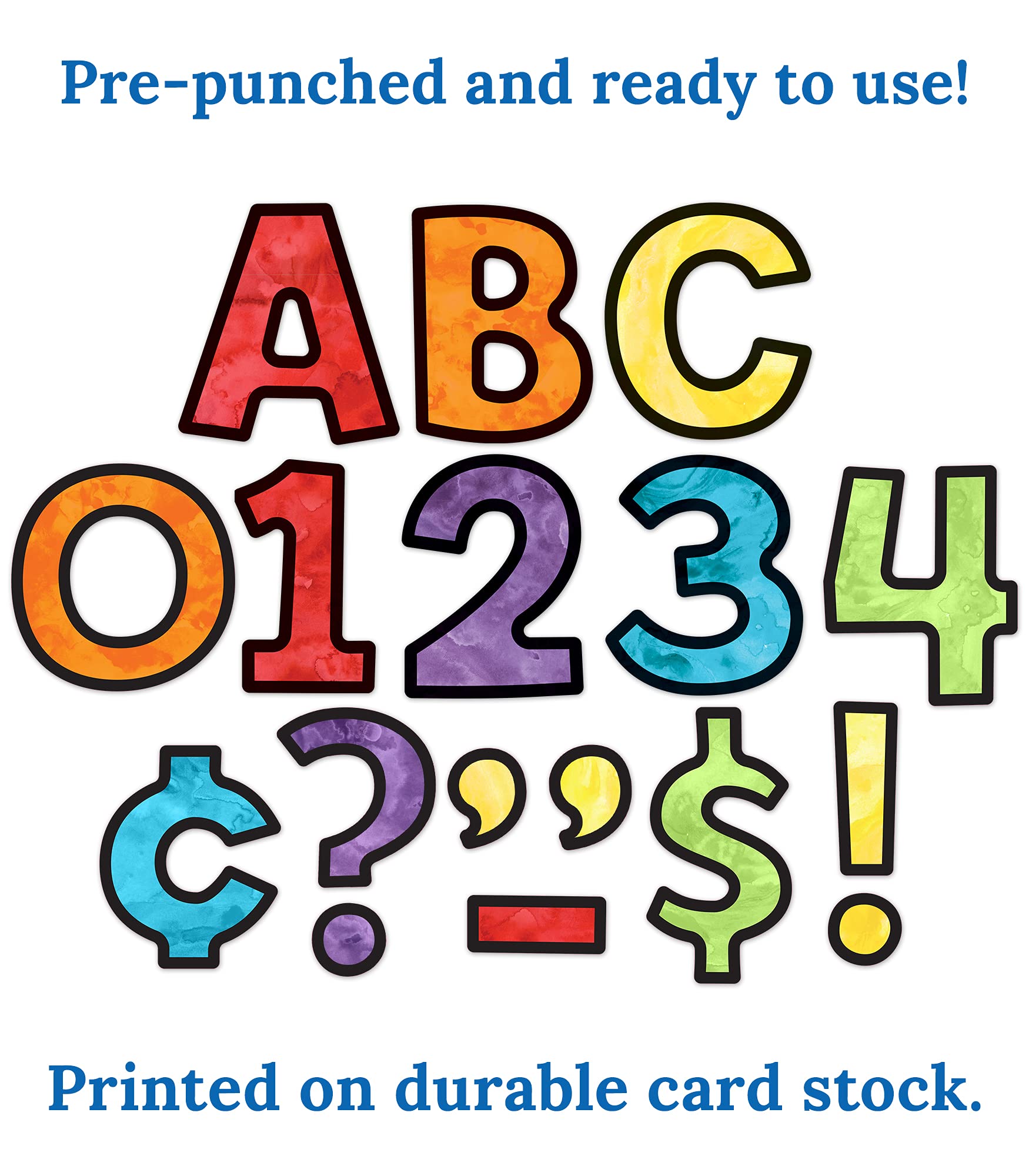 Carson-Dellosa Carson Dellosa 219 Piece 4 Inch Watercolor Colorful Bulletin Board Letters for Classroom, Alphabet Letters, Numbers, Punctuation & Symbols, Cutout Letters for Bulletin Boards