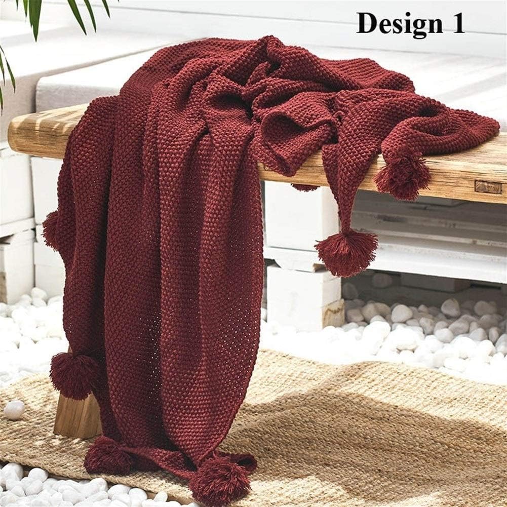 GeWu888 Thicken Solid Color Bedspread Sofa Lounge Knitted Throw Blanket With Pom-pom 130 * 160cm For home (Color : 4, Size : 130x160cm)