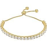 KISPER Adjustable Tennis Bracelet for Women - 18K White Gold or Gold Plated Round Cut AAAAA CZ, 2mm/3mm/4mm Dainty Cubic Zirconia Bracelet, Elegant Gift