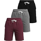 Real Essentials 3 Pack: Men's Cotton 7" French Terry Lounge SweatShorts – Gym Casual Shorts Pockets (Big & Tall Available)