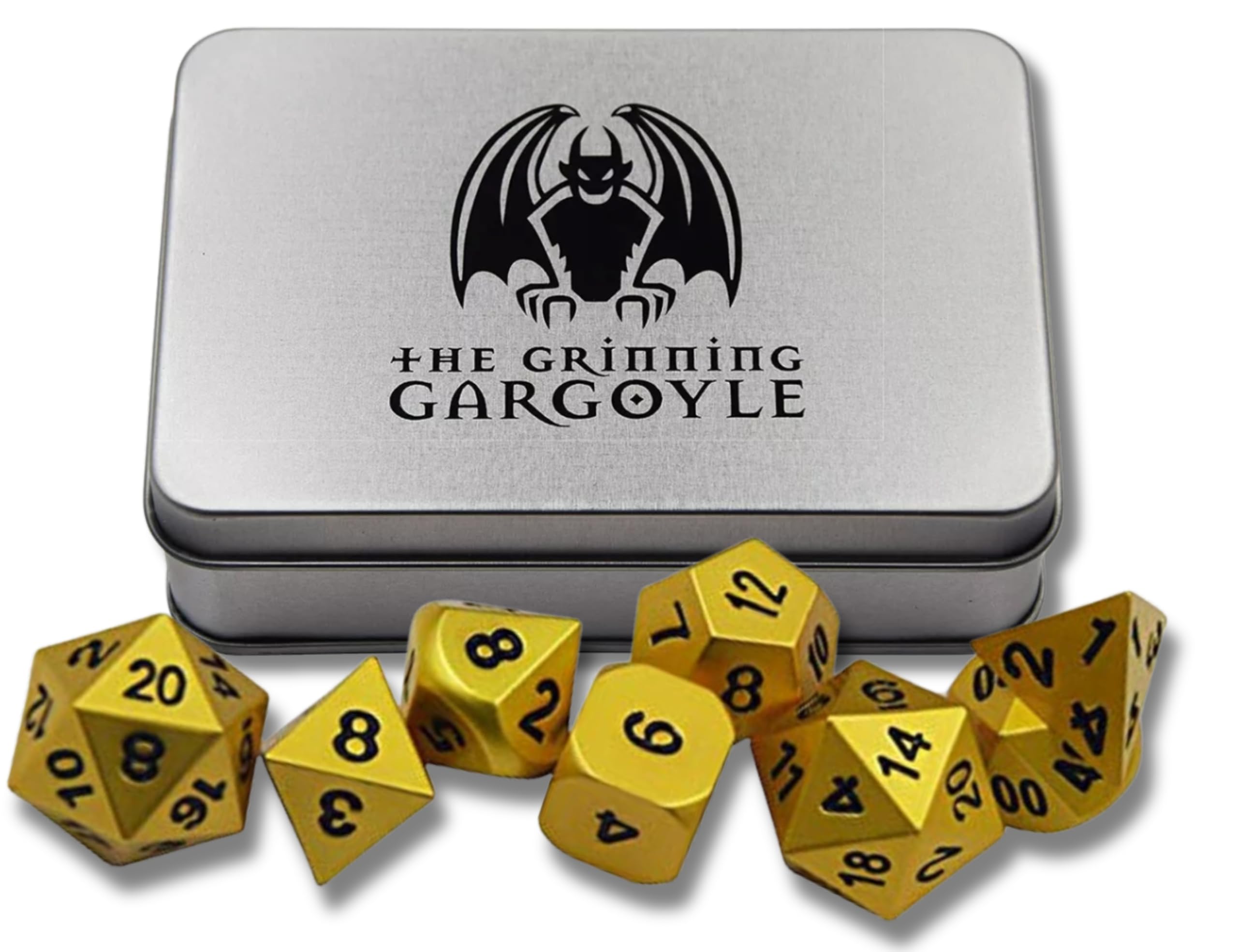 RPG Dice Set with Case - Gold Easy Read DnD Metal Die x8 - Metallic DnD Dice Set Includes 2x D20 - Dungeons and Dragons Accessory - Antique D N D Role-Playing Gift (Gold)