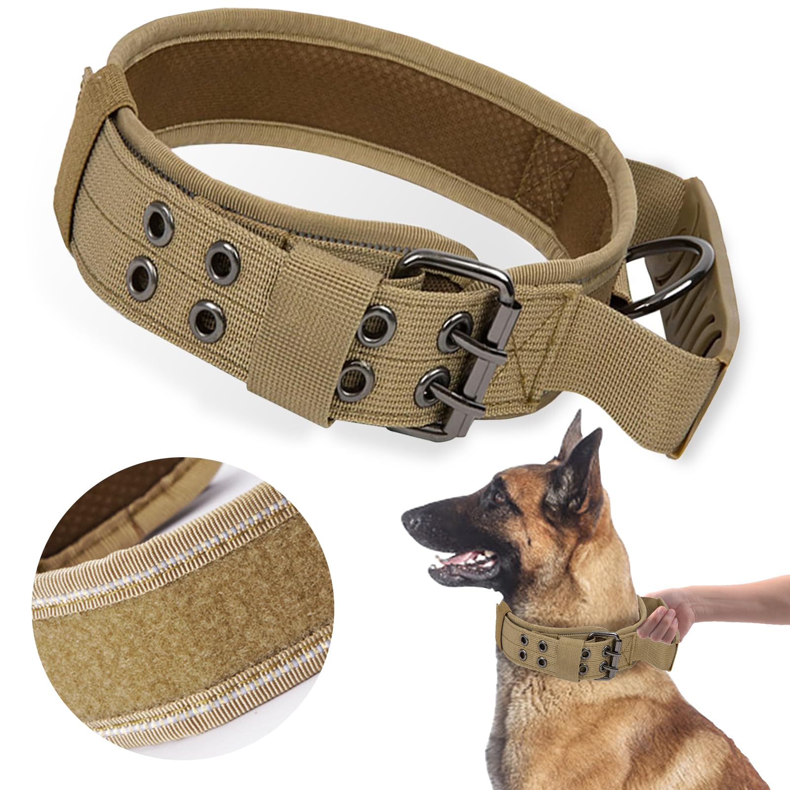 AKOFIC Tactical Dog Collar, Military Nylon Dog Collar with Control Handle and Heavy-Duty Metal Buckle, Reflective Adjustable Padded Training Dog Collar for Medium Large Dogs