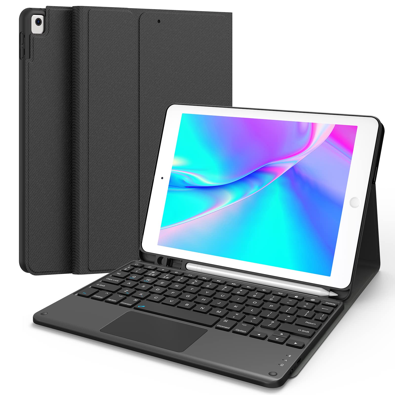 CHESONA iPad 9th Gen Keyboard, Smart Touchpad, 2 Bluetooth Channels, Type C Rechargeable, QWERTY, Black