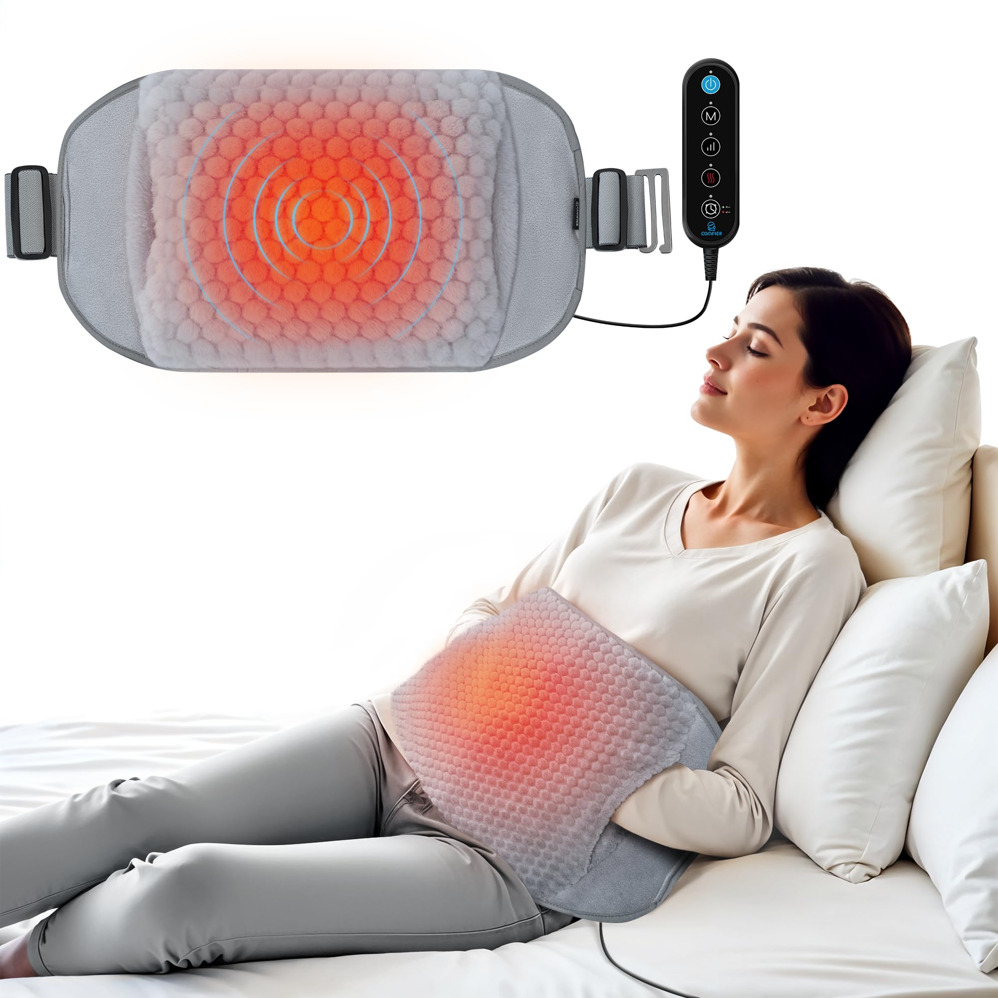 Photo 1 of COMFIER Heating Pad with Massager for Back Pain,Extra Large Size Heating Pads for Cramps,Auto Shut Off,Wired Heated Waist Belt with 3 Vibration Modes,Gifts for Women Men,Grey