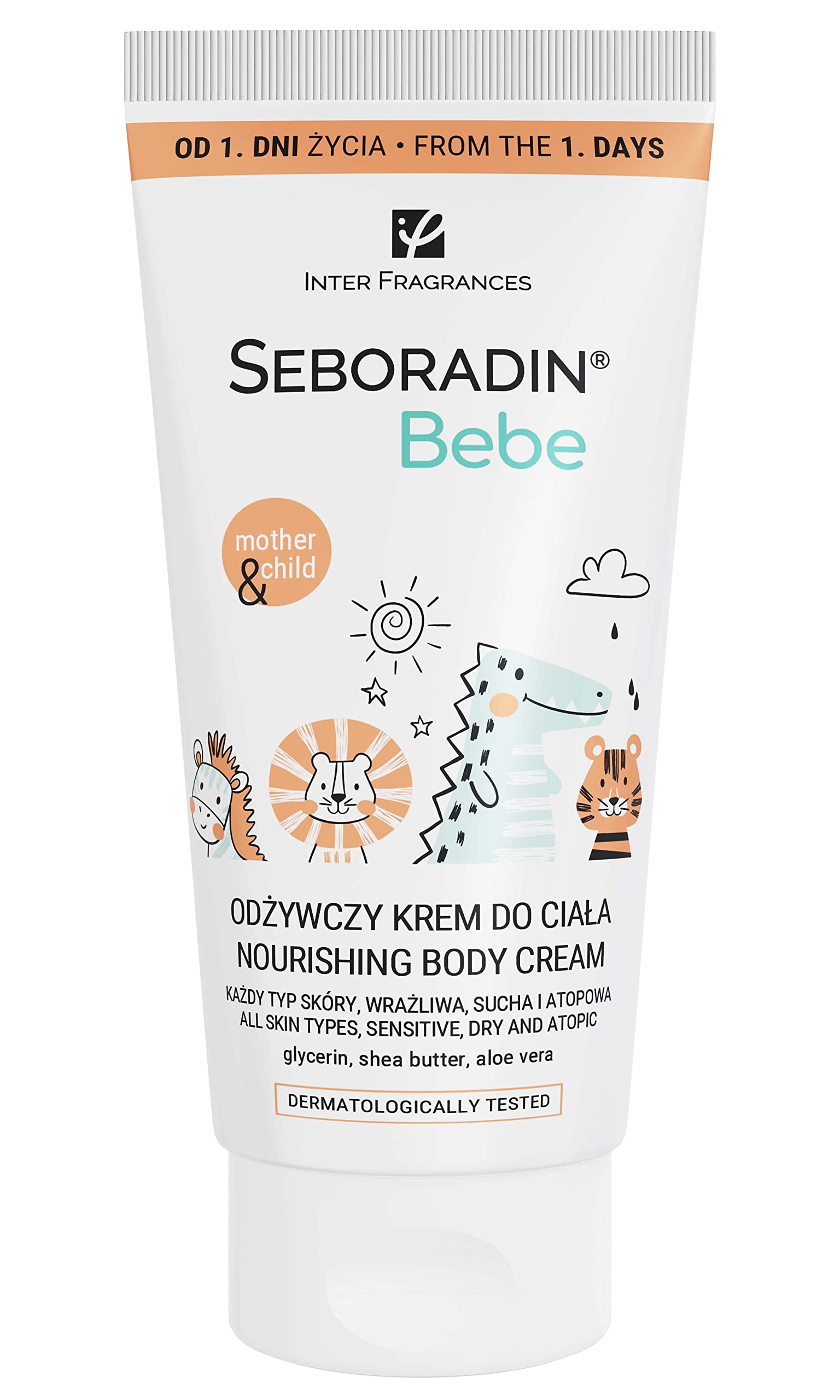 Seboradin Bebe Nourishing Body Cream for Babies Children and People with Sensitive Dry Atopic Skin Baby Care From Day One Aloe Vera Apricot Kernel Oil Relieves Inflammation 200 ml