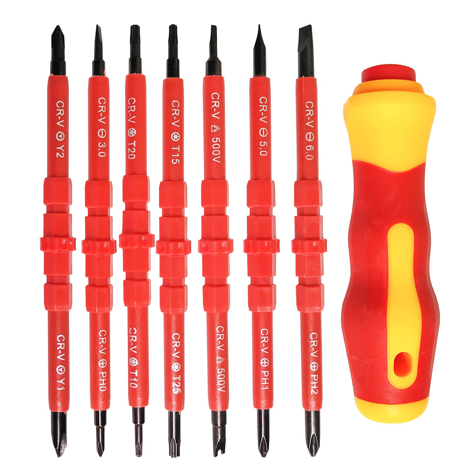JJQHYC 7pcs Insulated Electric Screwdriver Set Multifunctional 14 in 1 Interchangeable Alloy Electrician Repair Tool Kit