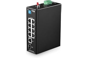 MokerLink 10 Port Industrial Din Rail Switch, 8 Ports 100Mbps,1 Gigabit Ethernet and 1 SFP Uplink, DIN-Rail & Wall Mount