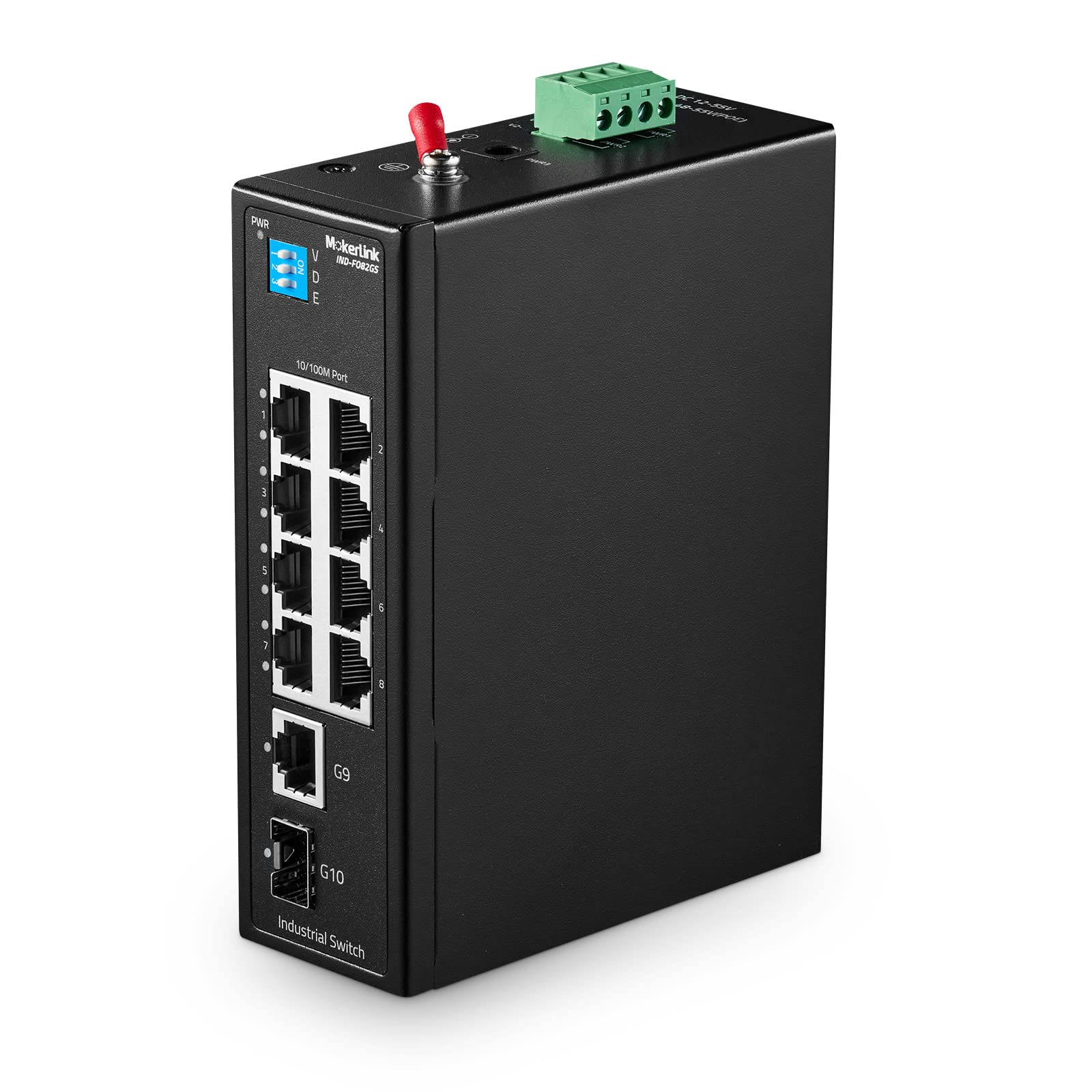MokerLink 10 Port Industrial Din Rail Switch, 8 Ports 100Mbps, 1 Gigabit Ethernet and 1 SFP Uplink, DIN-Rail & Wall Mount