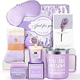 Birthday Gifts for Women Lavender Spa Gift Basket for Women Self Care Relaxing Bath Set Purple Gifts Inspirational Gift for Mom Wife Her Female Sister Teacher Nurse Friends Employee Coworker Spa Gifts