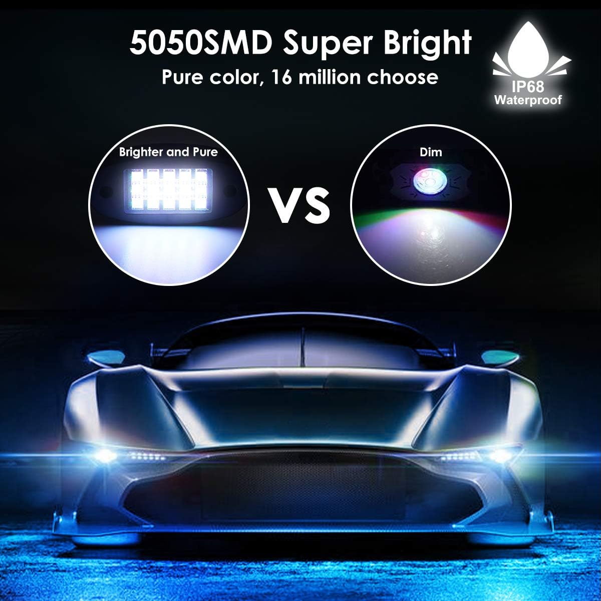 AMBOTHER LED RGB Rock Lights 120 LEDs 8 Pods Underglow APP Multicolor Music Sync Waterproof Neon with 24 Key 4 Key Remote Controller Exterior Under Glow Light for Trucks Car Off Road: Automotive