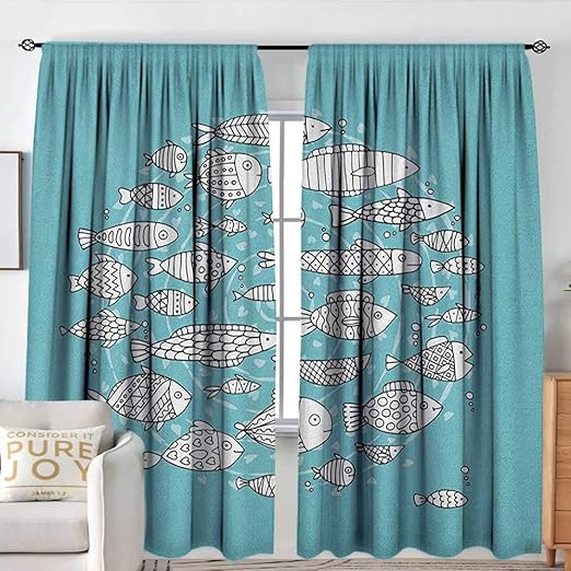 Amazon Com Nuomanan Blackout Curtains Doodle Baby Fish Community