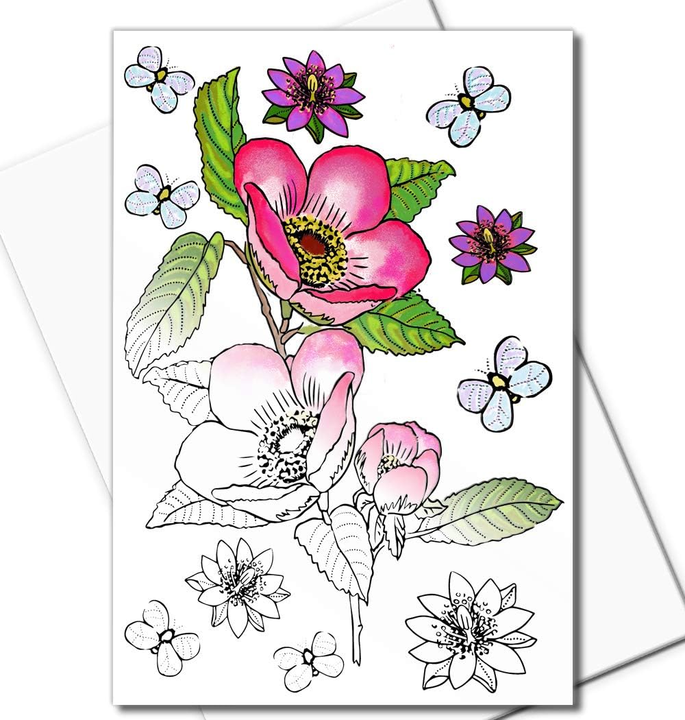 Art Eclect Floral Colouring Cards, Colour Your Own Cards for All Occasions 10 Designs with Envelopes, (Set Flowers B/White)
